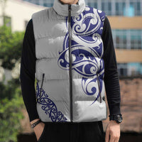 All White Maori Tribal Tattoo Personalised Sleeveless Puffer Jacket Dark Blue Polynesian Style - Polynesian Pride