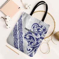 All White Maori Tribal Tattoo Personalised Tote Bag Dark Blue Polynesian Style - Polynesian Pride