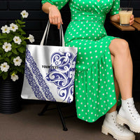 All White Maori Tribal Tattoo Personalised Tote Bag Dark Blue Polynesian Style - Polynesian Pride