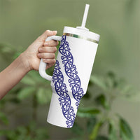 All White Maori Tribal Tattoo Personalised Tumbler With Handle Dark Blue Polynesian Style - Polynesian Pride