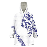 All White Maori Tribal Tattoo Personalised Wearable Blanket Hoodie Dark Blue Polynesian Style LT9 One Size Blue - Polynesian Pride