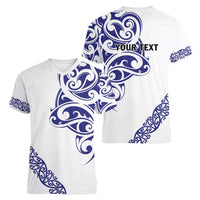 All White Maori Tribal Tattoo Personalised Women V-Neck T-Shirt Dark Blue Polynesian Style - Polynesian Pride