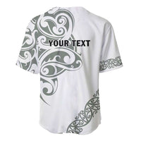 All White Maori Tribal Tattoo Personalised Baseball Jersey Moss Green Polynesian Style - Polynesian Pride