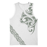 All White Maori Tribal Tattoo Personalised Basketball Jersey Moss Green Polynesian Style - Polynesian Pride
