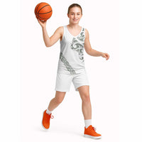 All White Maori Tribal Tattoo Personalised Basketball Jersey Moss Green Polynesian Style - Polynesian Pride