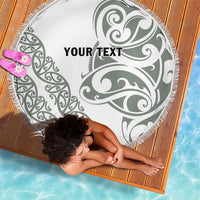 All White Maori Tribal Tattoo Personalised Beach Blanket Moss Green Polynesian Style - Polynesian Pride