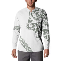 All White Maori Tribal Tattoo Personalised Button Sweatshirt Moss Green Polynesian Style - Polynesian Pride
