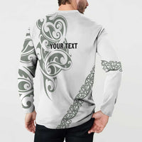 All White Maori Tribal Tattoo Personalised Button Sweatshirt Moss Green Polynesian Style - Polynesian Pride