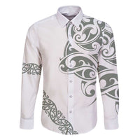 All White Maori Tribal Tattoo Personalised Family Matching Long Sleeve Bodycon Dress and Hawaiian Shirt Moss Green Polynesian Style - Polynesian Pride