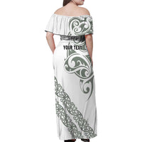 All White Maori Tribal Tattoo Personalised Family Matching Off Shoulder Maxi Dress and Hawaiian Shirt Moss Green Polynesian Style - Polynesian Pride