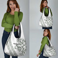 All White Maori Tribal Tattoo Personalised Grocery Bag Moss Green Polynesian Style - Polynesian Pride