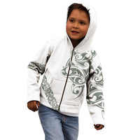 All White Maori Tribal Tattoo Personalised Kid Hoodie Moss Green Polynesian Style - Polynesian Pride
