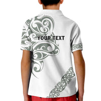 All White Maori Tribal Tattoo Personalised Kid Polo Shirt Moss Green Polynesian Style LT9 - Polynesian Pride