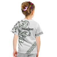 All White Maori Tribal Tattoo Personalised Kid T Shirt Moss Green Polynesian Style LT9 - Polynesian Pride
