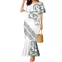 All White Maori Tribal Tattoo Personalised Mermaid Dress Moss Green Polynesian Style - Polynesian Pride