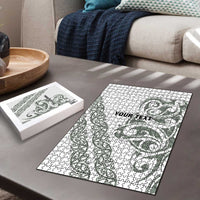 All White Maori Tribal Tattoo Personalised Puzzle Moss Green Polynesian Style - Polynesian Pride