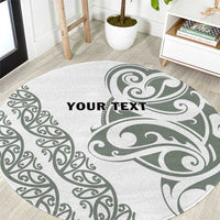 All White Maori Tribal Tattoo Personalised Round Carpet Moss Green Polynesian Style - Polynesian Pride