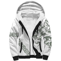All White Maori Tribal Tattoo Personalised Sherpa Hoodie Moss Green Polynesian Style - Polynesian Pride