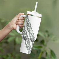 All White Maori Tribal Tattoo Personalised Tumbler With Handle Moss Green Polynesian Style - Polynesian Pride
