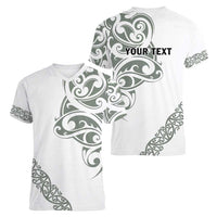 All White Maori Tribal Tattoo Personalised Women V-Neck T-Shirt Moss Green Polynesian Style - Polynesian Pride