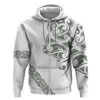 All White Maori Tribal Tattoo Personalised Zip Hoodie Moss Green Polynesian Style - Polynesian Pride
