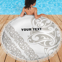 All White Maori Tribal Tattoo Personalised Beach Blanket Stone Gray Polynesian Style - Polynesian Pride