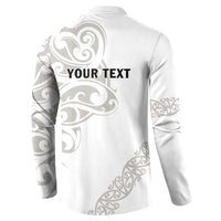All White Maori Tribal Tattoo Personalised Button Sweatshirt Stone Gray Polynesian Style - Polynesian Pride
