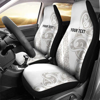All White Maori Tribal Tattoo Personalised Car Seat Cover Stone Gray Polynesian Style - Polynesian Pride