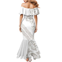 All White Maori Tribal Tattoo Personalised Family Matching Mermaid Dress and Hawaiian Shirt Stone Gray Polynesian Style - Polynesian Pride