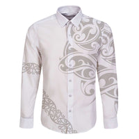 All White Maori Tribal Tattoo Personalised Family Matching Off The Shoulder Long Sleeve Dress and Hawaiian Shirt Stone Gray Polynesian Style - Polynesian Pride