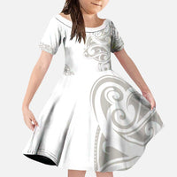 All White Maori Tribal Tattoo Personalised Family Matching Summer Maxi Dress and Hawaiian Shirt Stone Gray Polynesian Style - Polynesian Pride