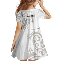 All White Maori Tribal Tattoo Personalised Kid Short Sleeve Dress Stone Gray Polynesian Style - Polynesian Pride