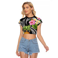 Hau'oli Makahiki Hou Raglan Cropped T Shirt Aloha Pineapple Tropical Vibe