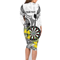 Personalised New Zealand Darts Family Matching Long Sleeve Bodycon Dress and Hawaiian Shirt Kowhai Floral with Maori Tattoo