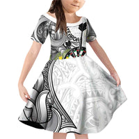 Personalised New Zealand Darts Family Matching Off Shoulder Short Dress and Hawaiian Shirt Kowhai Floral with Maori Tattoo