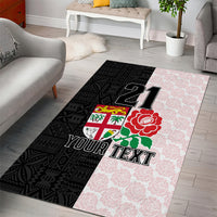 Custom Fiji England Rugby Area Rug Tapa Pattern and Rose Flower World Cup 2023 LT9 - Polynesian Pride