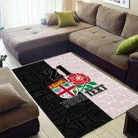 Custom Fiji England Rugby Area Rug Tapa Pattern and Rose Flower World Cup 2023 LT9 - Polynesian Pride