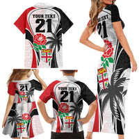 Custom Fiji England Rugby Family Matching Short Sleeve Bodycon Dress and Hawaiian Shirt Tapa Pattern and Rose Flower World Cup 2023 LT9 - Polynesian Pride