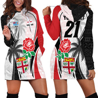 Custom Fiji England Rugby Hoodie Dress Tapa Pattern and Rose Flower World Cup 2023 LT9 - Polynesian Pride