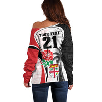 Custom Fiji England Rugby Off Shoulder Sweater Tapa Pattern and Rose Flower World Cup 2023 LT9 - Polynesian Pride