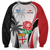 Custom Fiji England Rugby Sweatshirt Tapa Pattern and Rose Flower World Cup 2023 LT9 Unisex White - Polynesian Pride