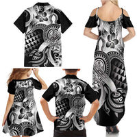 Aloha Black Tribal Honu Tattoo Family Matching Summer Maxi Dress and Hawaiian Shirt
