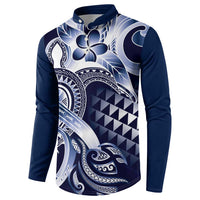 Aloha Blue Tribal Honu Tattoo Button Sweatshirt