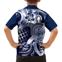 Aloha Blue Tribal Honu Tattoo Family Matching Tank Maxi Dress and Hawaiian Shirt