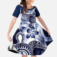 Aloha Blue Tribal Honu Tattoo Family Matching Tank Maxi Dress and Hawaiian Shirt