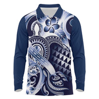 Aloha Blue Tribal Honu Tattoo Long Sleeve Polo Shirt