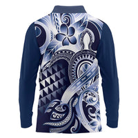 Aloha Blue Tribal Honu Tattoo Long Sleeve Polo Shirt