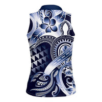 Aloha Blue Tribal Honu Tattoo Women Sleeveless Polo Shirt