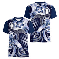 Aloha Blue Tribal Honu Tattoo Women V-Neck T-Shirt