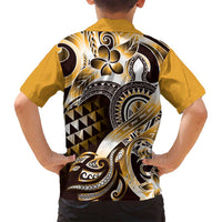 Aloha Gold Tribal Honu Tattoo Family Matching Long Sleeve Bodycon Dress and Hawaiian Shirt